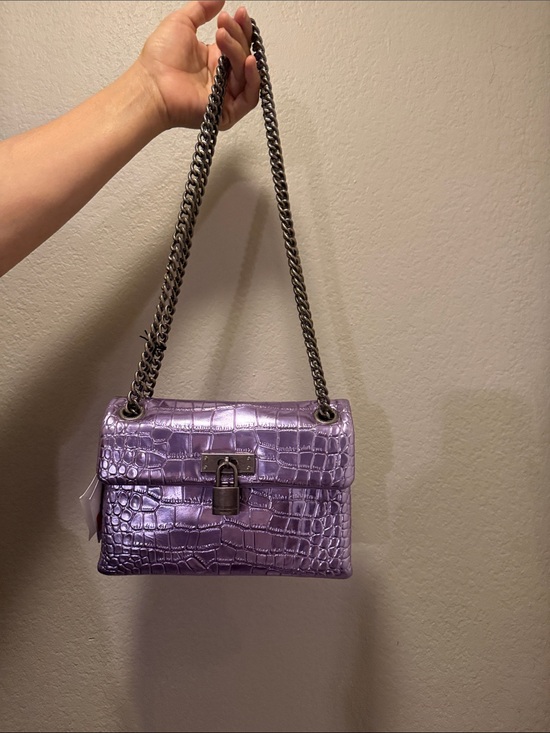 Kurt Geiger Handbags - Kurt Geiger Metallic Lavender Croc-Embossed Chain Shoulder Bag